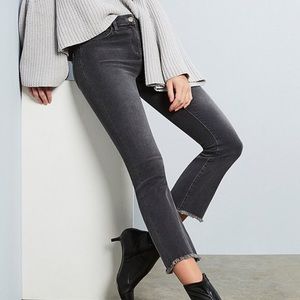 Free People Cropped Frayed Hem High Rise Jeans